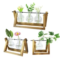 3 styles terrarium hydroponic plant vases transparent flower pot wooden frame glass tabletop plants office home bonsai decor