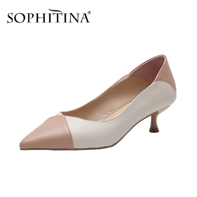 

SOPHITINA/Новинка; Офисные женские туфли-лодочки; Разноцветные туфли с острым носком на среднем тонком каблуке; Обувь из коровьей кожи высокого ...