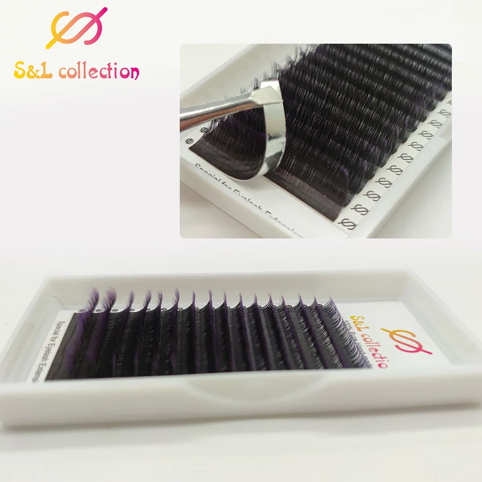 Накладные ресницы Омбре отдельные натуральные мягкие цветные красного и черного