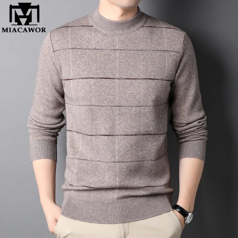 

New Autumn Winter Warm Sweater Men Woolen High Quality Knitwear Pullover Male Plaid Casual O-Neck Jumper Mens Clothes Y368
