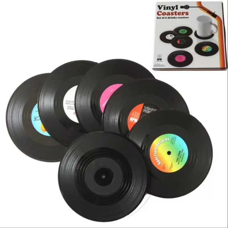 

6 pieces of vinyl record coaster retro CD coaster kitchen table table mat coaster placemat kitchen accessories table placemat
