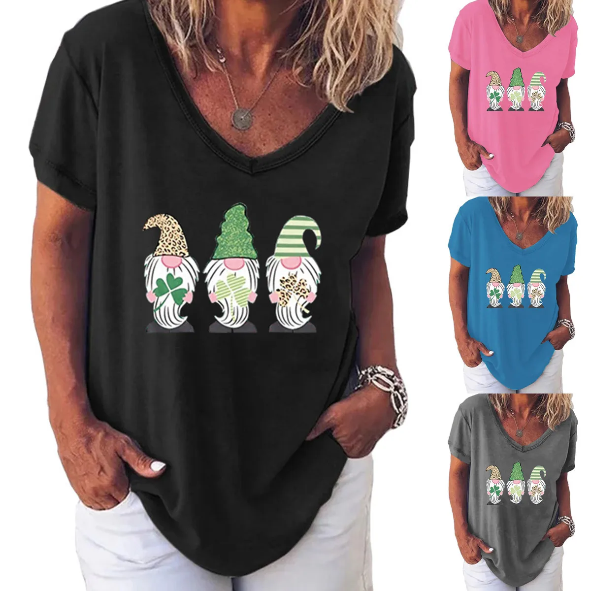 

New Year T Shirts For Women 2022 Harajuku V Neck Short Sleeve Tee Top Christmas Funny Graphic Print T-shirts