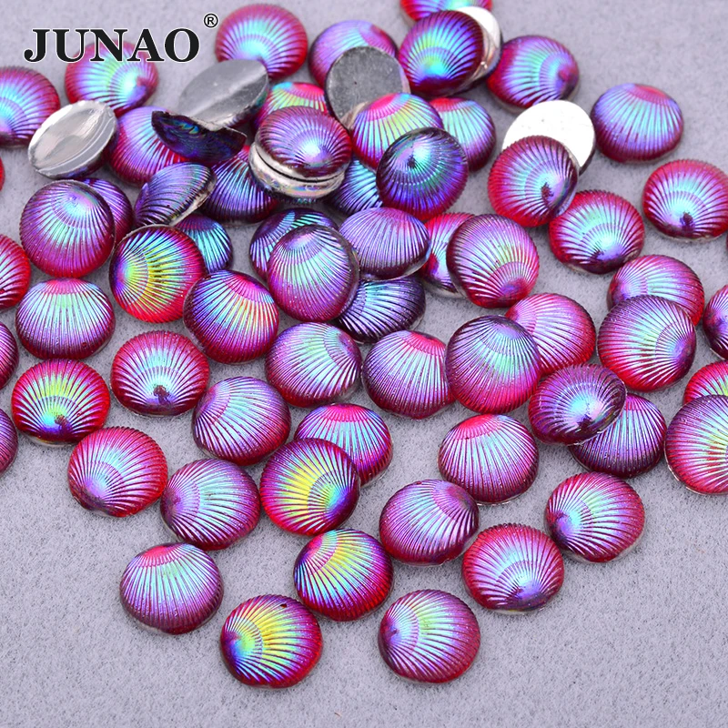 

JUNAO 10mm Red AB Round Shell Flatback Rhinestone Non Sewing Strass Resin Cabochon Stone Applique DIY Wedding Scrapbook Craft