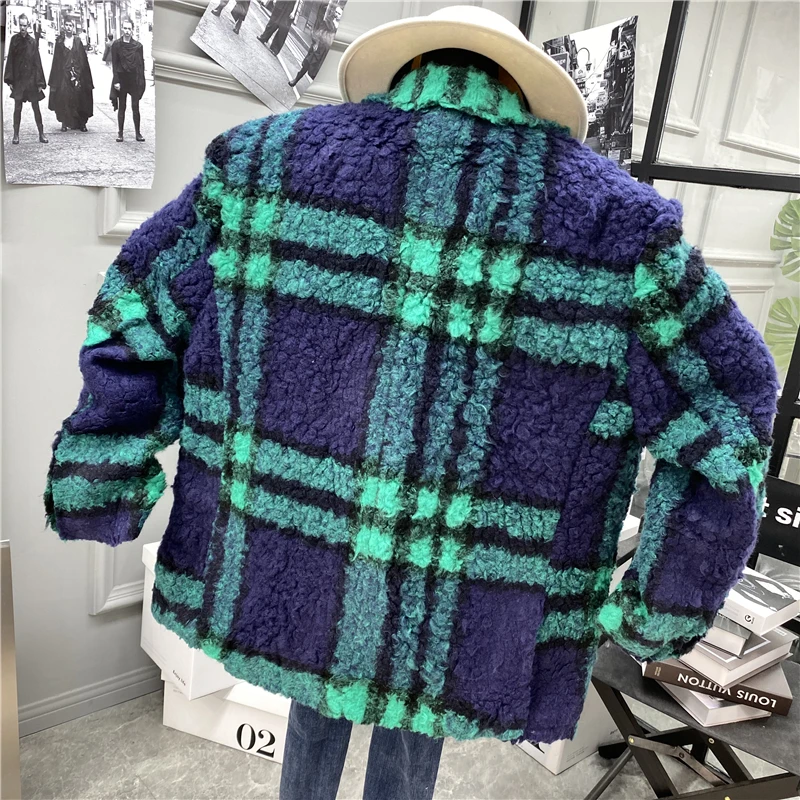 

Design Contrast Lapel Loose Lamb Coat 2020 New Turn-down Collar Single Breasted Wide-waisted Winter Abrigos Para Mujer