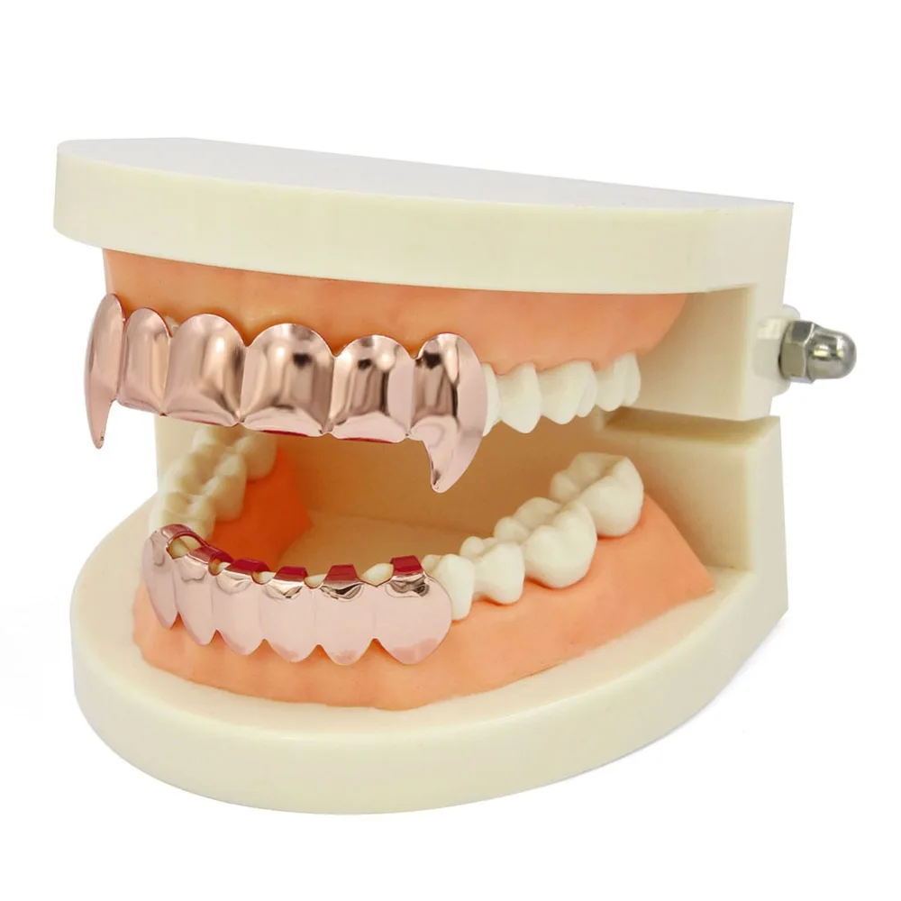 GUCY пользовательский подходят золото посеребренные хип-хоп ЗУБЫ Grillz верхней и нижней вампира зубы-клыки грили Шапки Набор с силиконовым