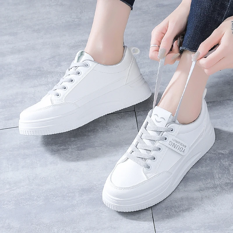 Woman Sneakers Women's Sports Shoes Female Flats Casual Lace Up Women Vulcanized Shoes Ladies Breathable Sneakers White Shoes