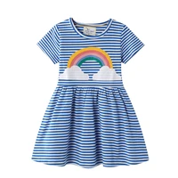 jumping meters summer rainbow embroidery girls dresses stripe cotton children clothes short sleeve kids clothes baby dress