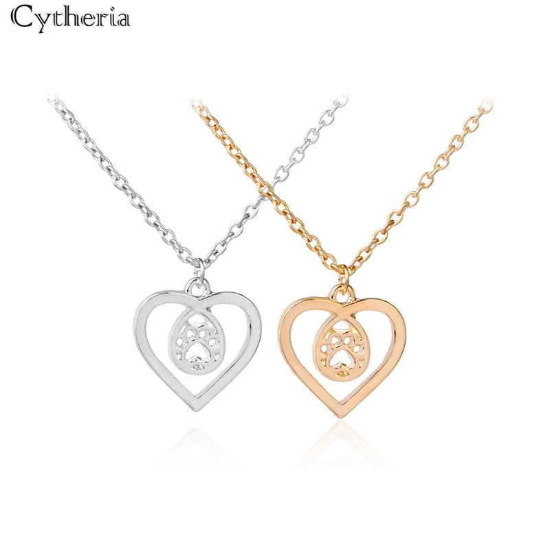 Собака кошка собака лапа принты в сердце ожерелья простые полые щенок очарование