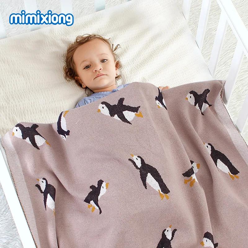 

100*80cm Cartoon Knitted Penguin Blanket Baby Girl Baby Boys 100% Cotton Air Conditioning Blanket Stroller Accessorier KF457
