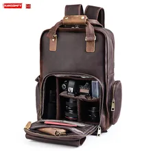 New Outdoor Camera Bag Men Backpack retro crazy horse leather Laptop bag wear-resistant Camera Backpacks detachable liner
