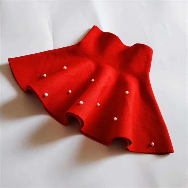 Зимние однотонные вязаные юбки пачки для маленьких девочек с жемчугом красные