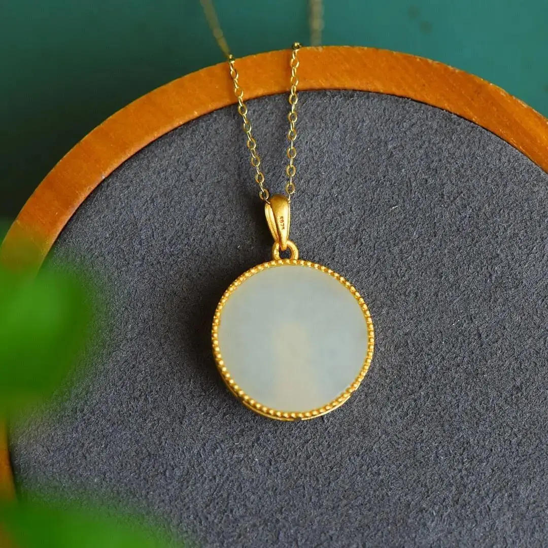 

Baby Buddha round Necklace Female Sterling Silver Clavicle Chain Hetian Jade Tranquility and Peace Plate Pendant Jade Chinese St