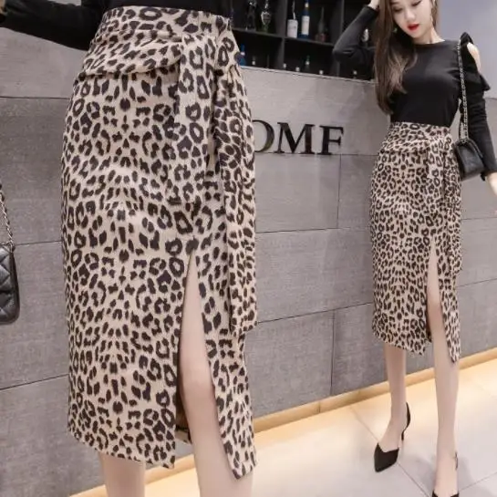 Юбки с леопардовым принтом 2020 Женская замшевая бандажная юбка высокой талией и