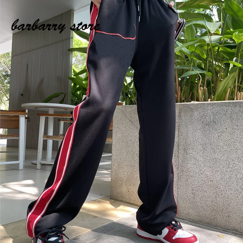 

high quality fashionable stitching women's pants versatile temperament straight pants loose comfortable casual jogging pants