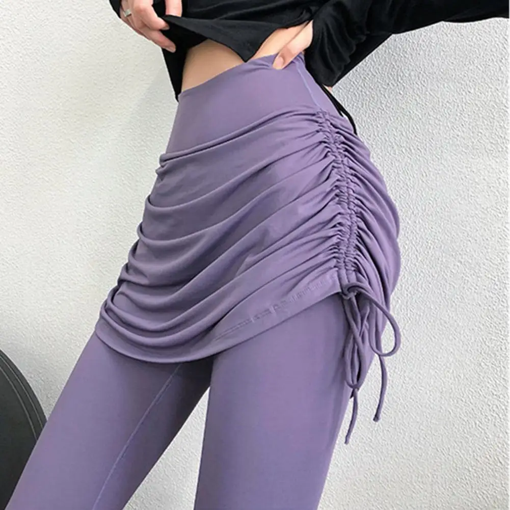 

Fitness Tights Clothing Yoga Pants Lightweight Folds Fashion Fake Two Pieces Leggings Skirt