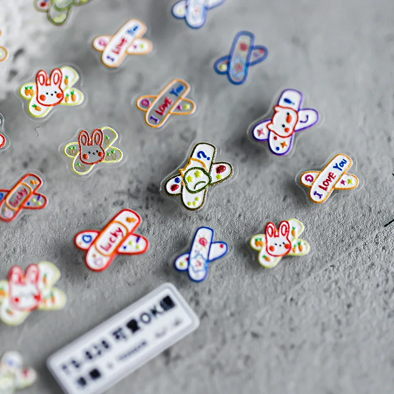 

5D Embossed Design Cute Animal Nail Stickers Self Adhesive OK bandage Nail Foils Nail Decal for Manicure Nail Art Decoration