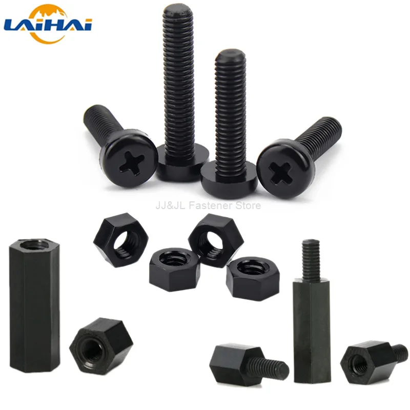 

50X M2 M3 M4 Black Nylon Plastic Hex Standoff Hexagon Pillar Male-Female Female Spacer Phillips Screw For PCB Board Motherboard