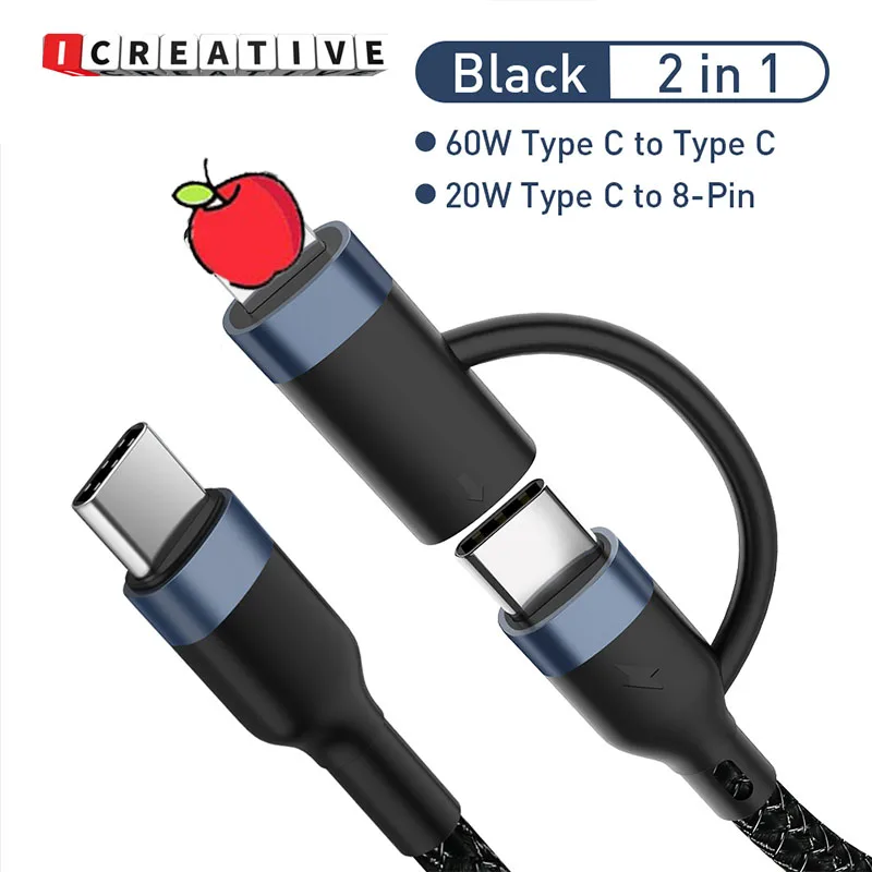 

Зарядный кабель 2 в 1, USB C на Type C, 60 Вт