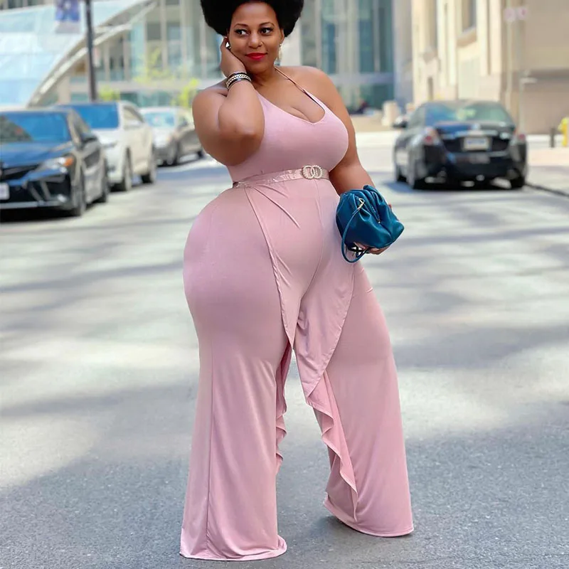 

Summer Plus Size Women Clothing Wholesale Streetwear Jumpsuits Wide Leg Pants Ladies Sexy Halter Backless Jumpsuit Dropshipping
