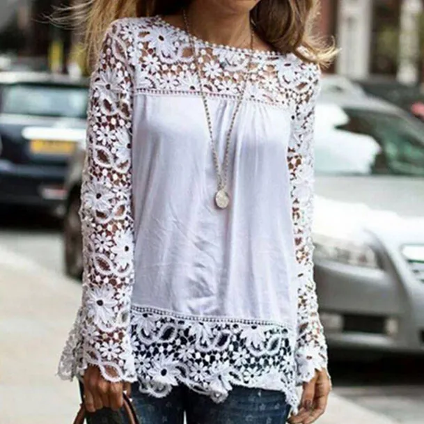 AVODOVAMA M Модные женские кружевные шифоновые рубашки с цветочным узором и длинным