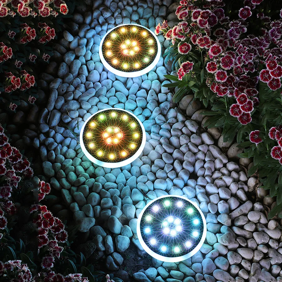 

30LED Solar Deck Lights Outdoor Garden Solar Disk Light RGB Changeable Solar Ground Light Landscape Stair Pathway Light