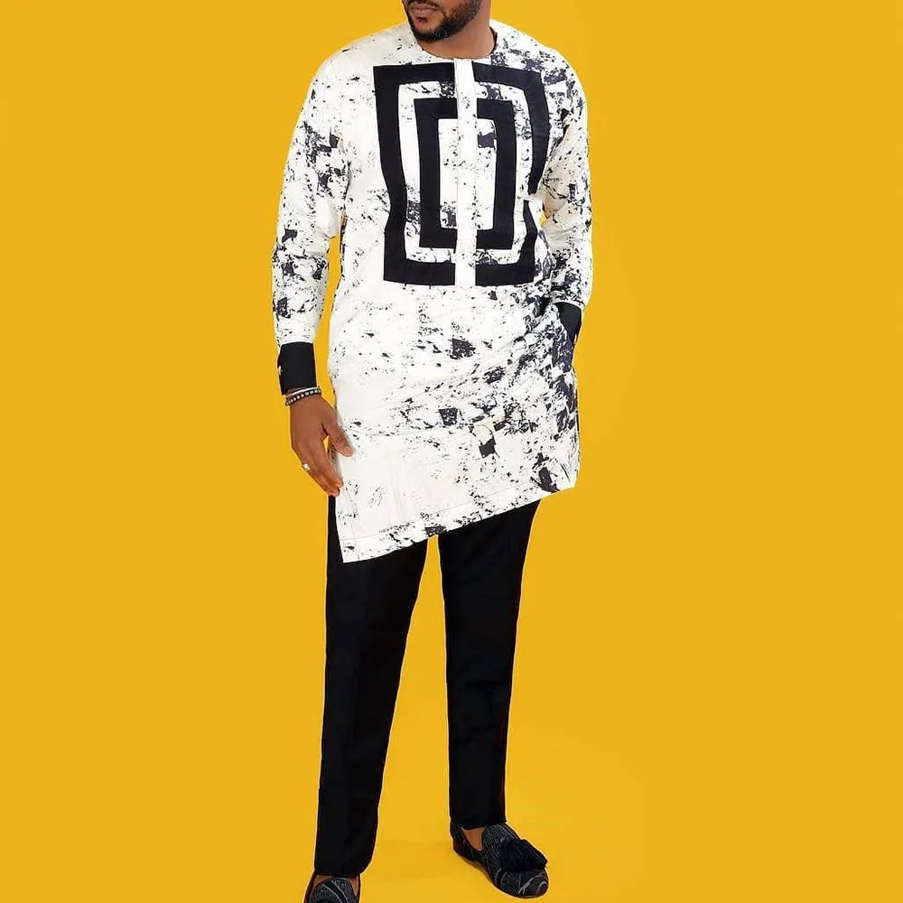 

Винтажная длинная рубашка с принтом, пуловер, уличная мода, рубашка в мусульманском стиле с круглым вырезом, весна-осень, мужские повседневн...