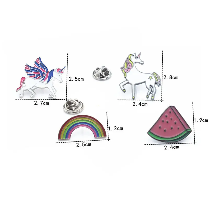 4 шт./компл. металлическая брошь в виде единорога арбуза фрукта радуги|Броши| |