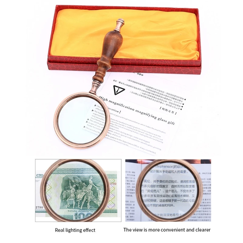 

Wood Handle Handheld Magnifier,10X Antique Handle Magnifier For Reading Antique Inspection, Coins, Insects, Rocks, Map Elder