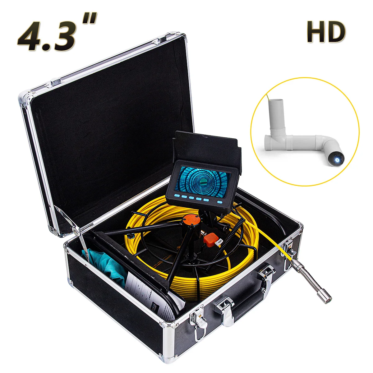 

Pipe Inspection Camera, 20M/65ft Drain Sewer Industrial Endoscope Waterproof IP68 Video Plumbing System with 4.3 Inch monitor