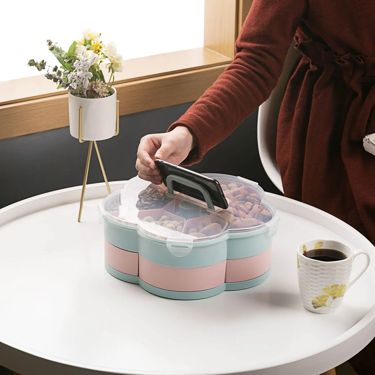 Большое пластиковое блюдо для фруктов двухслойная коробка закусок конфетные