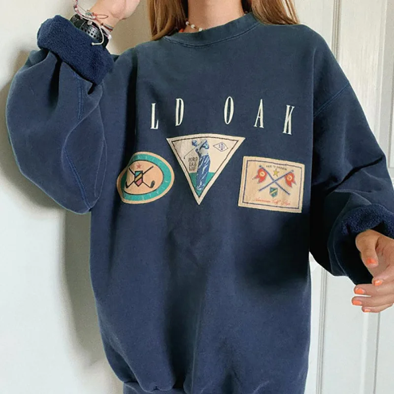

Vintage Graffiti Letter Print Loose Women Hoodies fleece hoodie sweatshirts Long Sleeve 2020 Autumn Sweatshirt Casual Hoodies