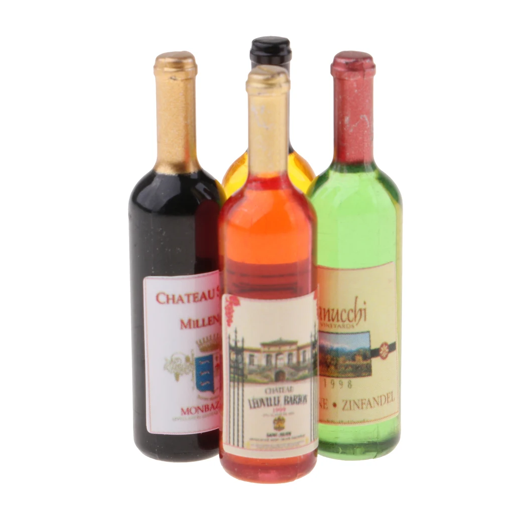 

4x Dollhouse Wine Bottles for Life Scene Ornament Pub Bar Decor Accessory