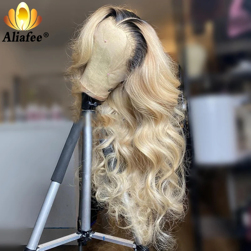 Transparent Blonde Color Remy Hair Straight Wig Lace Front Human 30 inch 1B 613 Ombre Part Wigs For Black Women | Шиньоны и парики