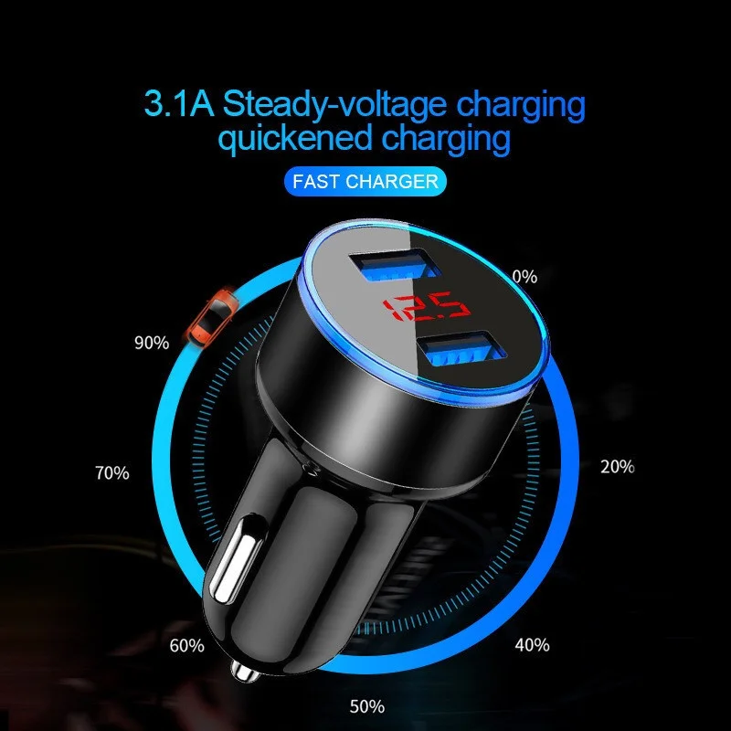 Автомобильное зарядное устройство с двумя USB-портами 3 1 А со светодиодным
