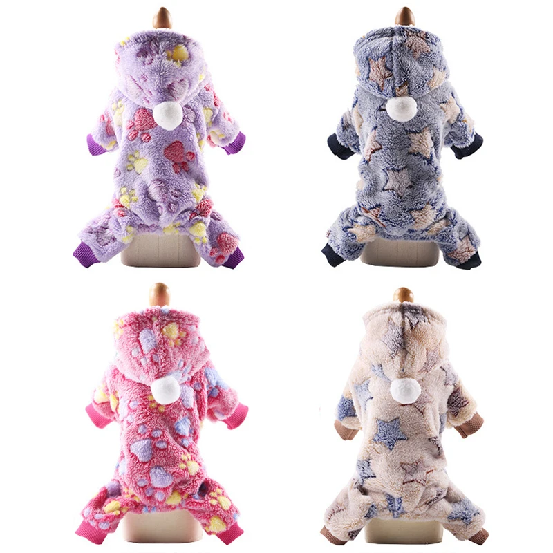 Fashion Cute Flannel Button Dog Clothes For Small Dogs Pet Warm Stars Claws Coral Fleece Spring Autumn Cat | Дом и сад