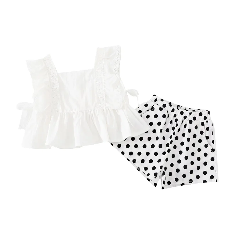 

2021 Summer Baby Girls Clothes Sets Sleeveless White Tops+Shorts Pant 2Pcs Outfits Little Girls Suit Children Kids Clothing Set