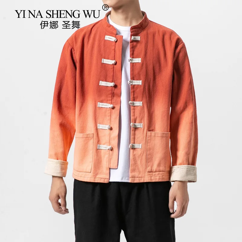 Куртка с вышивкой в китайском стиле хлопково-льняная туника круглыми пуговицами