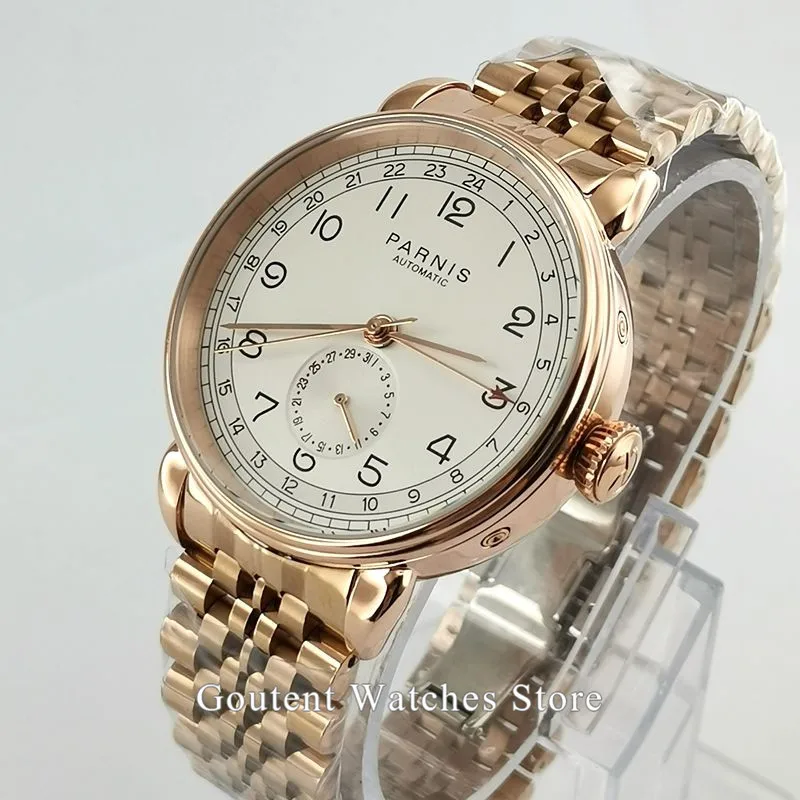 Parnis 42 мм GMT часы синий циферблат механические мужские золотой чехол Дата