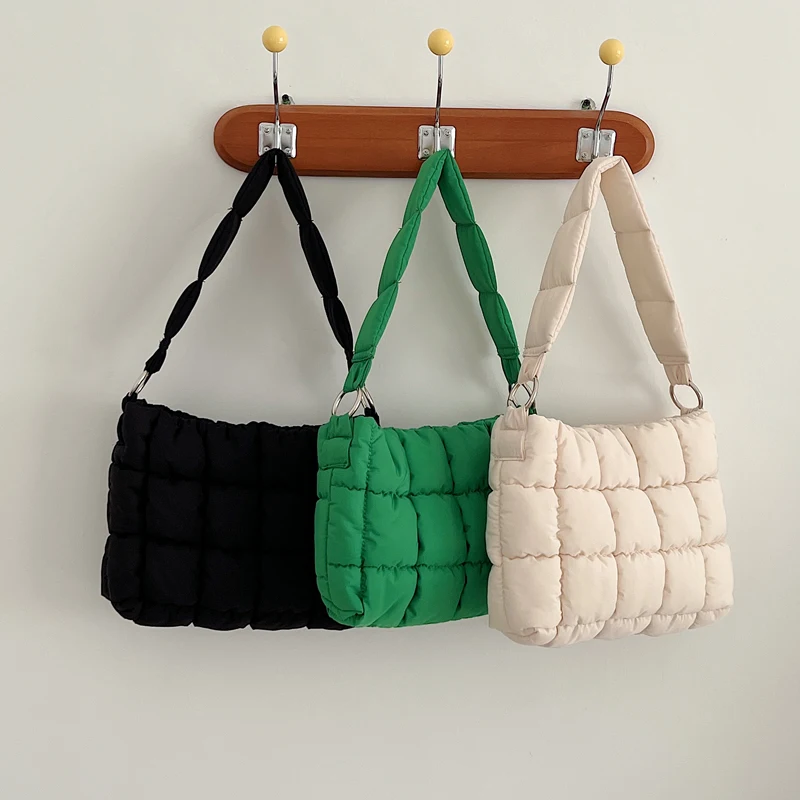 

New Nylon Padded Shoulder Bag Stitching Check Flap Bag Famous Brand Designer Small Women Bags Plaid Cotton Handbags Whole Sale