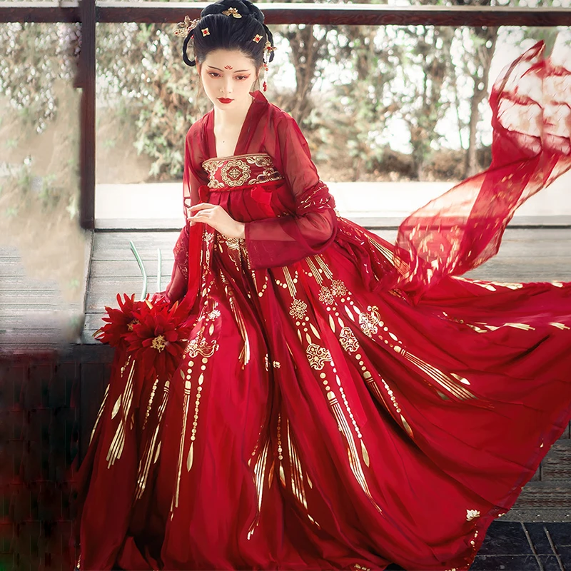 Женский красный костюм ханьфу в древнем китайском стиле традиционное платье для