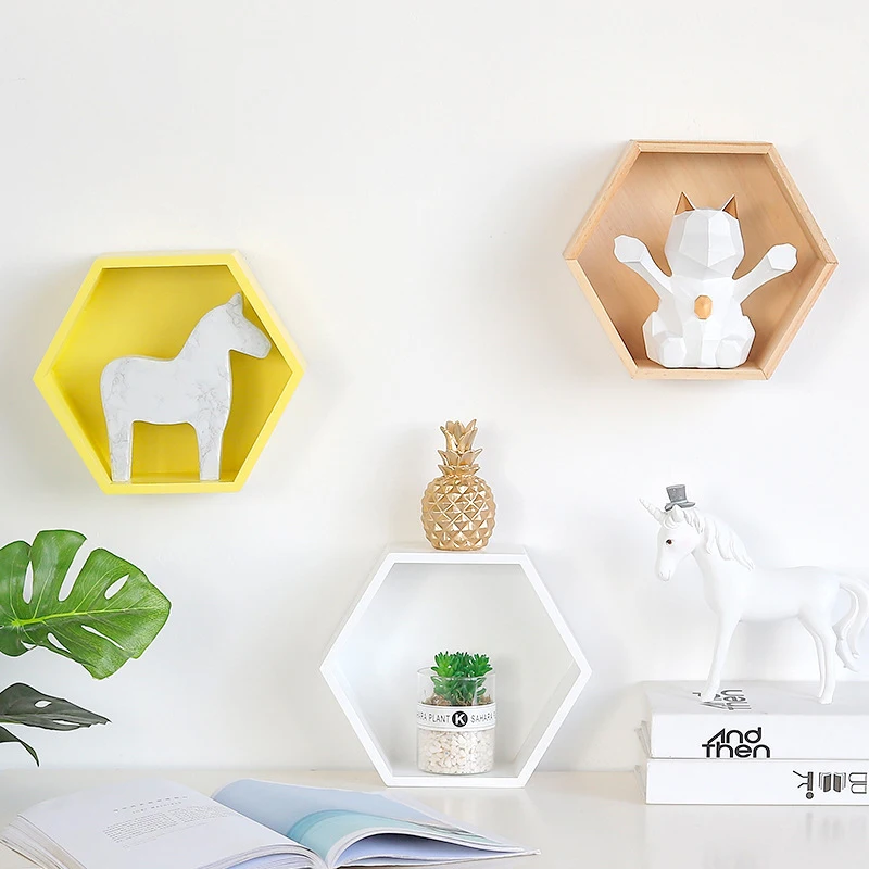 

Wall Shelf Hexagonal Box Wall Partition Shelf Living Room Rhombus Creative Lattice Wall Hanging Home Decoration U2676