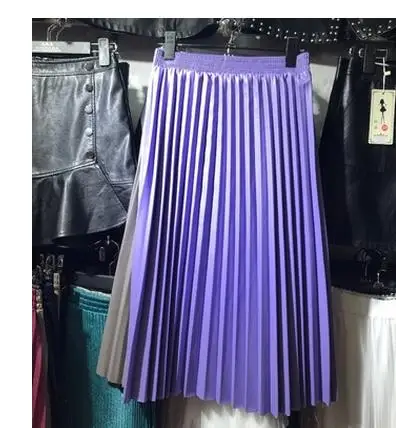 Женская плиссированная юбка из ПУ кожи длинная винтажная искусственной с