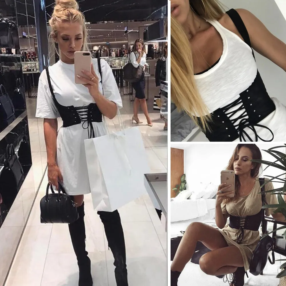 

2021 Vintage Corsets Vest Black Corset Bandage Women's Waist Belts Corset Camisole Ceinture Femme Bodycon Slim Crop Tank Tops