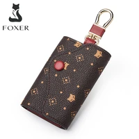 foxer pvc leather small key case for women vintage style signature card holder girls mini key bag monogram lady coin pocket
