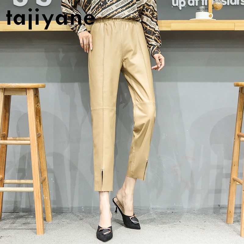 Tajiyane Fall 2020 Pants for Women Genuine Leather Trousers Woman Real Sheepskin High Waist Pants Oversize Pantalones TN1314