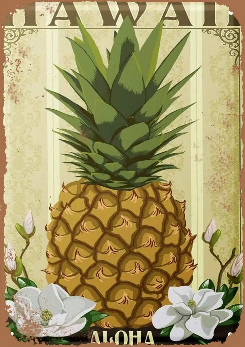 

Hawaii Pineapple Old Fashion Metal Signs Vintage Look Metal Plate Poster Plaque for Kitchen Office Bar Cafe Poster Wall De