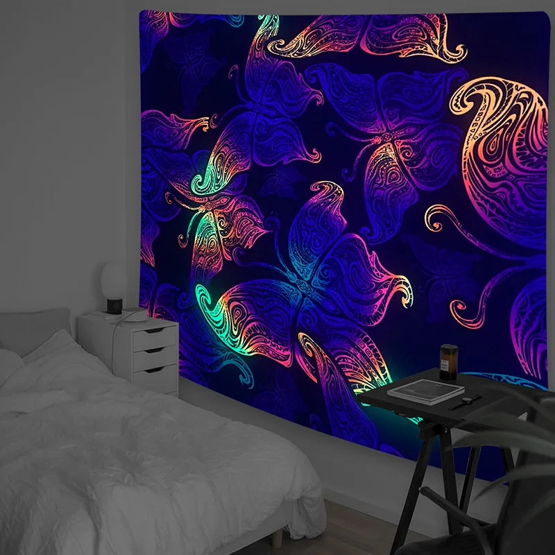 

Fluorescent Tapestry Psychedelic Mushroom Night Owl Hanging Cloth Wall Art Decor Home Decoration Background Luminous Tapestry