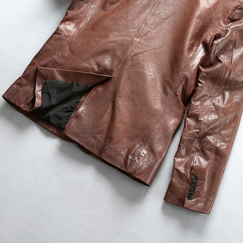 

slim 2021 Men's fit genuine leather blazer single button casual leather suits men lapel sheepskin leather jacket for male
