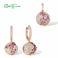 santuzza 925 sterling silver jewelry set for women lab created pink sapphire white cz ball earrings pendant set fine jewelry