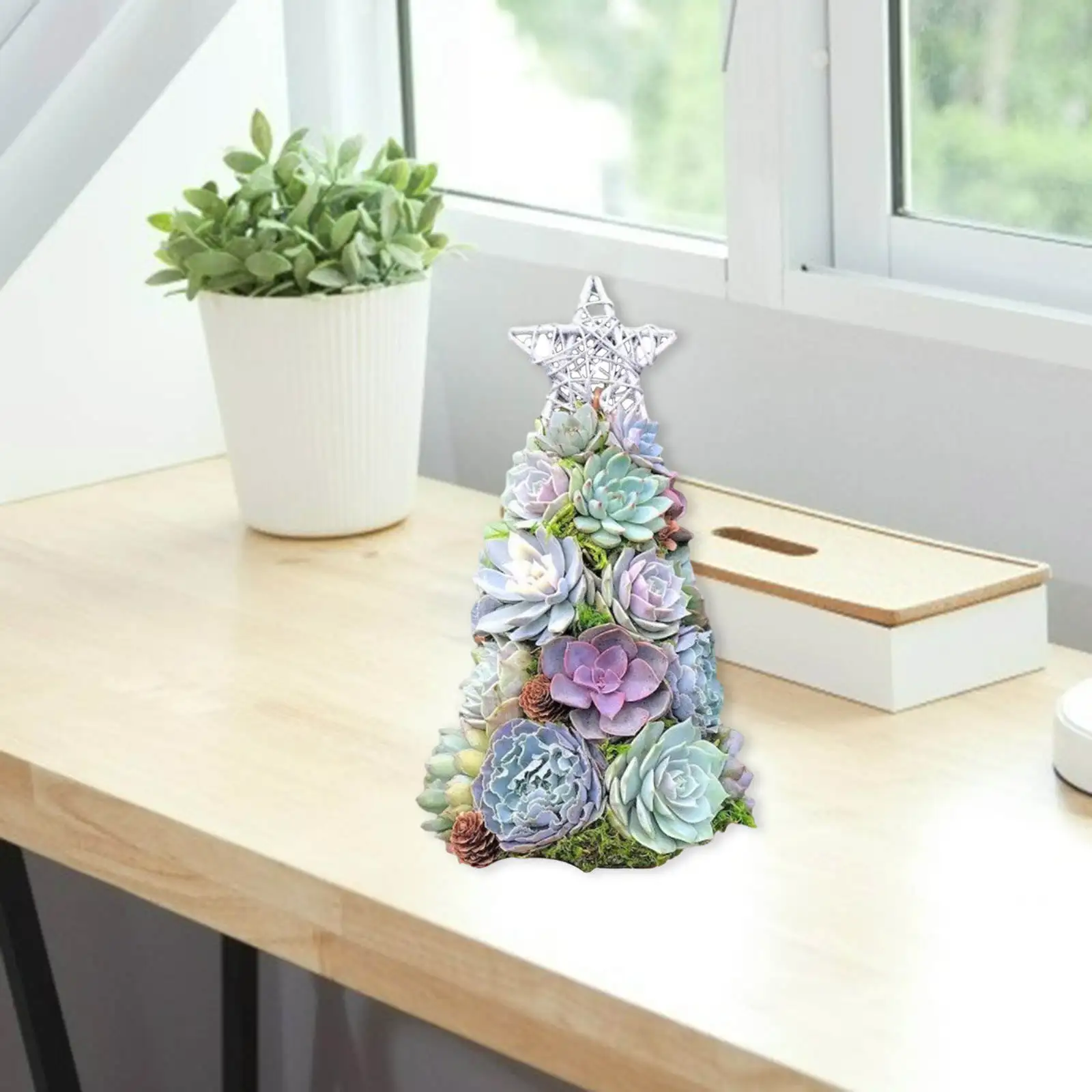 

2 Pcs Artificial Succulent Christmas Tree Resin Crafts for Xmas Season Decor